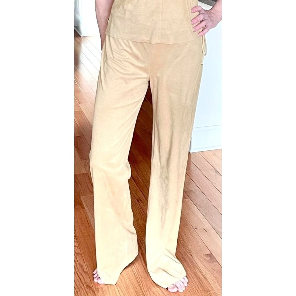 Max Studio Golden Yellow Drawstring Womens Pants Sz S Microfiber Faux Suede